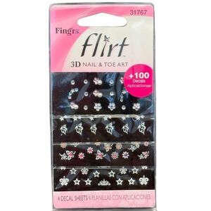 Fingrs Flirt 3D Nail Toe Art Decals Butterfly Flower‎ Star Rhinestone 4 Sheets